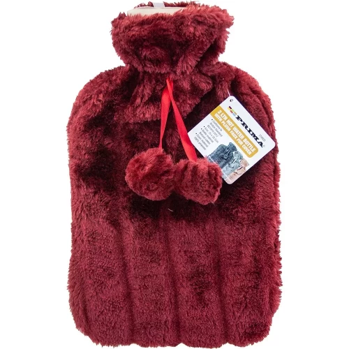 Winter Cold Natural Rubber Hot Water Bottle with Cover Cosy Fur Pom Pom 2L