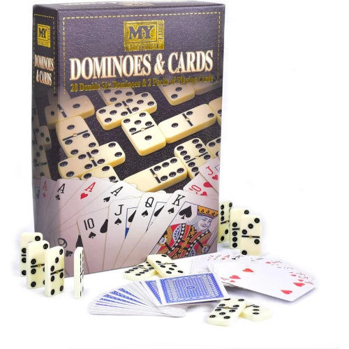 28Pc Double Six Dominoes & 2 Pack Playing Cards