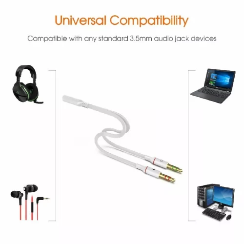 3.5mm 1 Female to 2 Male Y Splitter Cable Audio Microphone MIC PC Headset Cord