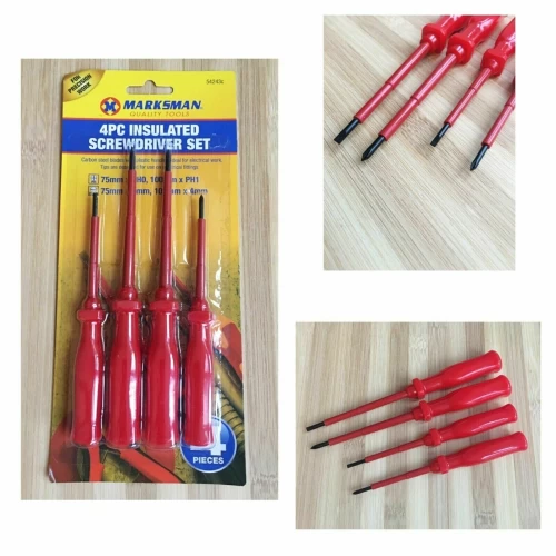 4 Piece Electricians Insulated Electrical Hand Screwdriver Tool Set Carbon Steel