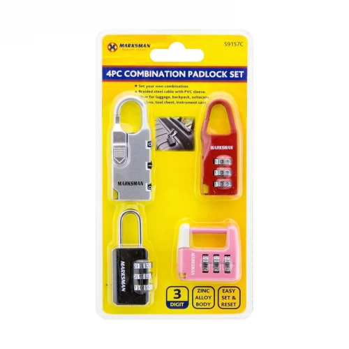 4pc 3 Digit Combination Padlock Set