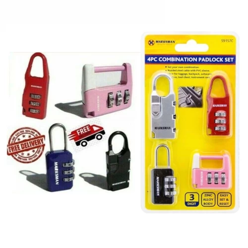 4pc 3 Digit Combination Padlock Set