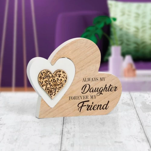 Double Heart Plaque | Always My Daughter Wooden Showcase Piece