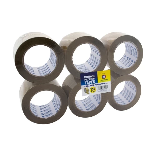 6 Roll Brown Packing Tape 48mm x 132m