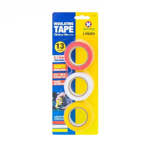 3 Rolls Insulation Tape 15mm x 13m - Asst