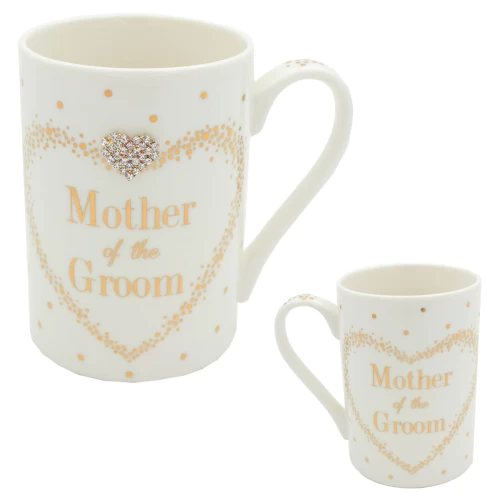 Mad Dots Wedding Mug with Wording and Diamante Heart - Mother of the Groom