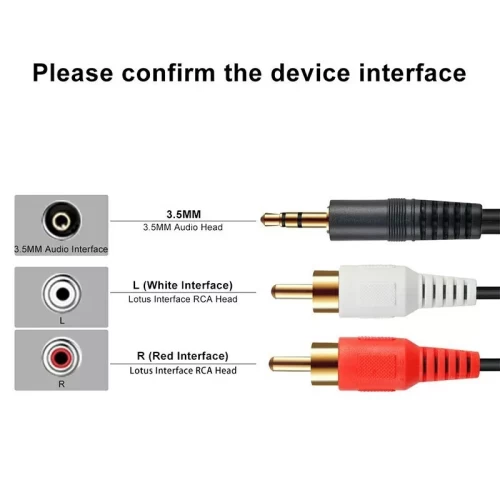 3.5mm to 2 RCA Red White Phono Lead Stereo Jack Male Twin Aux Cable