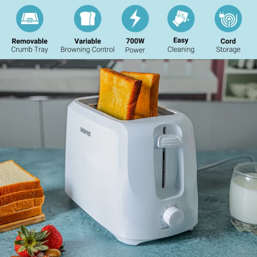 PLASTIC WHITE TWO-SLICE BREAD TOASTER