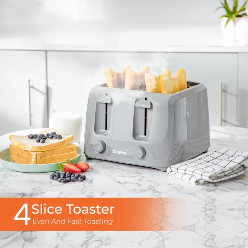 4-SLICE GREY ELECTRIC BREAD TOASTER WITH BROWNING CONTROL