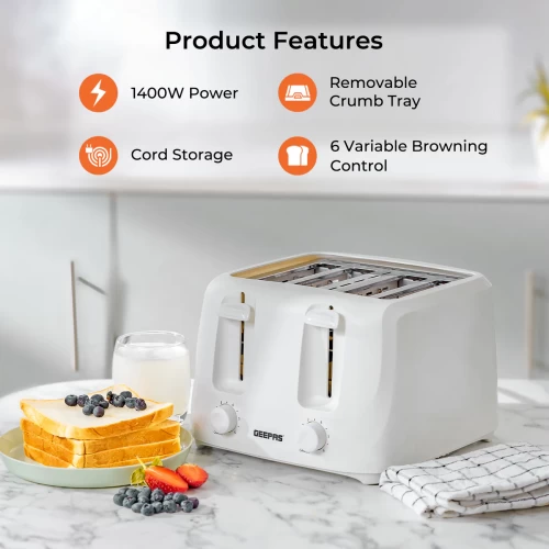 FOUR-SLICE WHITE BREAD TOASTER