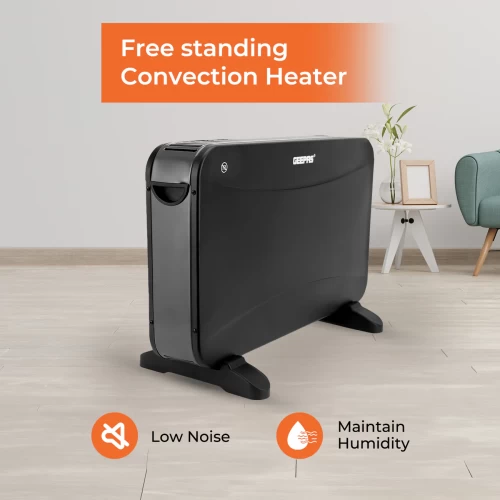 2000W BLACK FREESTANDING CONVECTOR HEATER WITH THERMOSTAT