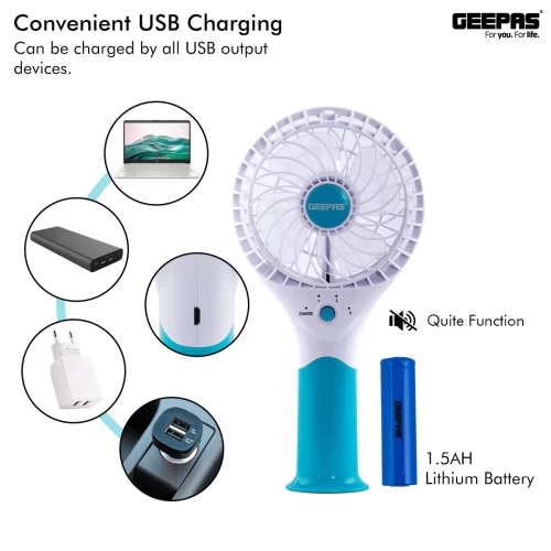 BLUE HANDHELD RECHARGEABLE FAN