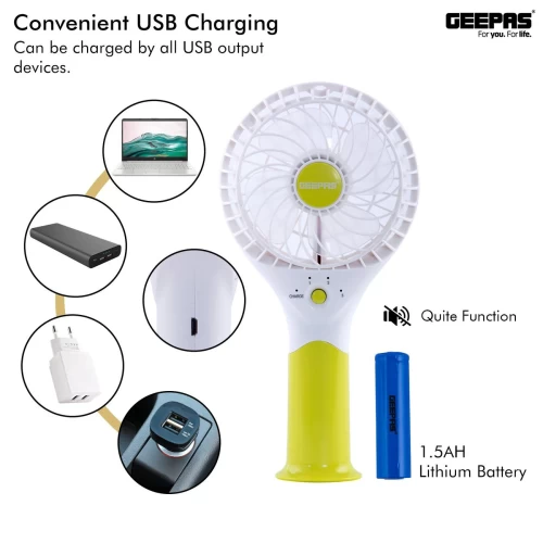 THREE-SPEED RECHARGEABLE HANDHELD FAN GREEN