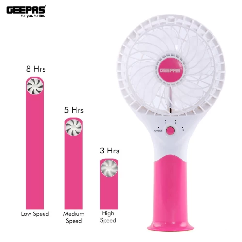 PINK THREE-SPEED RECHARGEABLE HANDHELD FAN