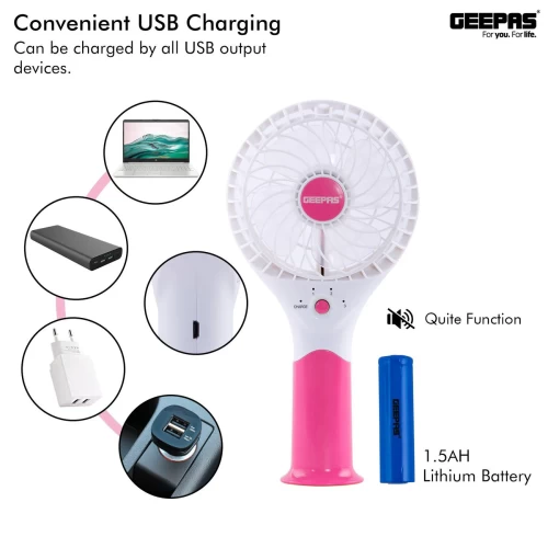 PINK THREE-SPEED RECHARGEABLE HANDHELD FAN