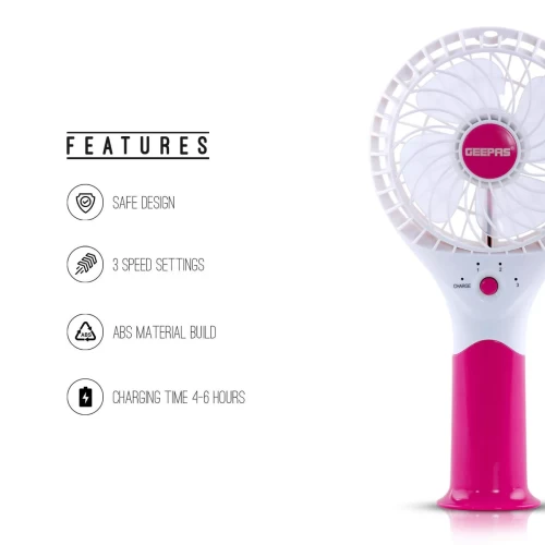 PINK THREE-SPEED RECHARGEABLE HANDHELD FAN