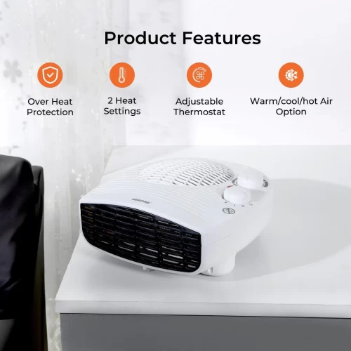 ENERGY EFFICIENT FLAT FAN SPACE HEATER WITH ADJUSTABLE THERMOSTAT