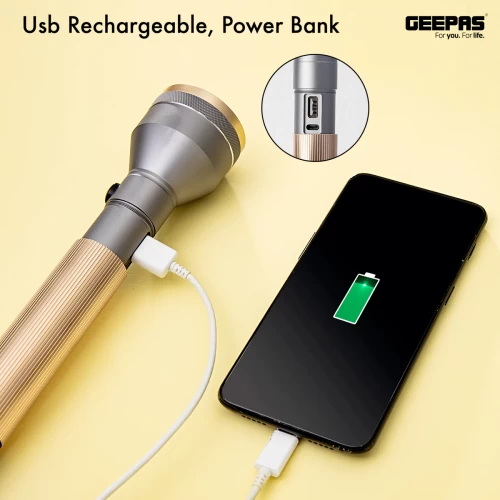 HEAVY-DUTY ROSE GOLD LED FLASHLIGHT WITH POWER BANK