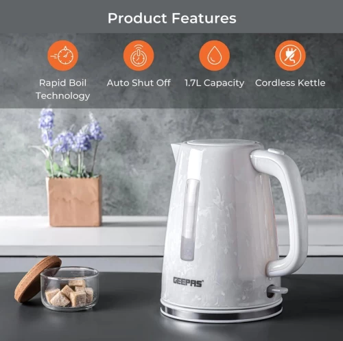 White 1.7L Premium Rapid Boil Cordless Electric Kettle 2200W