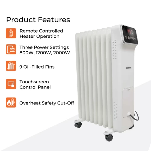 9-FIN REMOTE CONTROLLED ELECTRIC OIL-FILLED RADIATOR HEATER