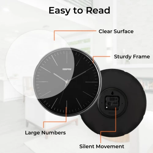 3D NUMBERS BLACK WALL CLOCK WITH GLASS COVER