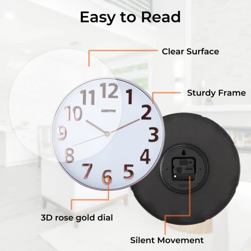 3D ROSE GOLD AND WHITE GLASS WALL CLOCK