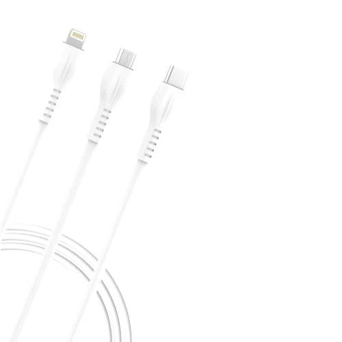 3 In 1 USB to Type C Lightning and Micro Charging Cable 2.5A (1.2 Meter)